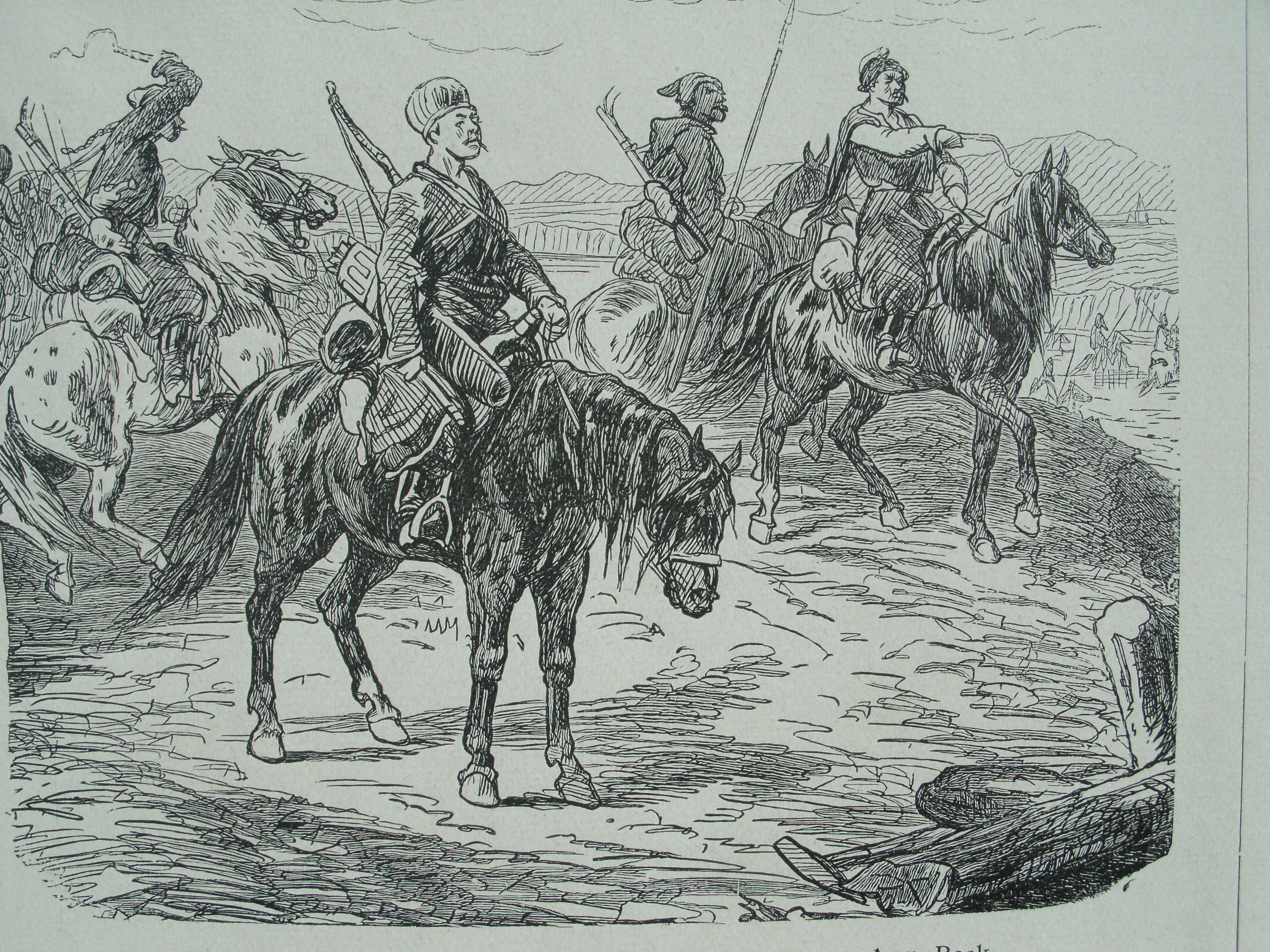 Bashkierse ruiters namen deel aan de Völkerschlacht bij Leipzig, 16 - 19 oktober 1813, tekening Buch Völkerschlacht