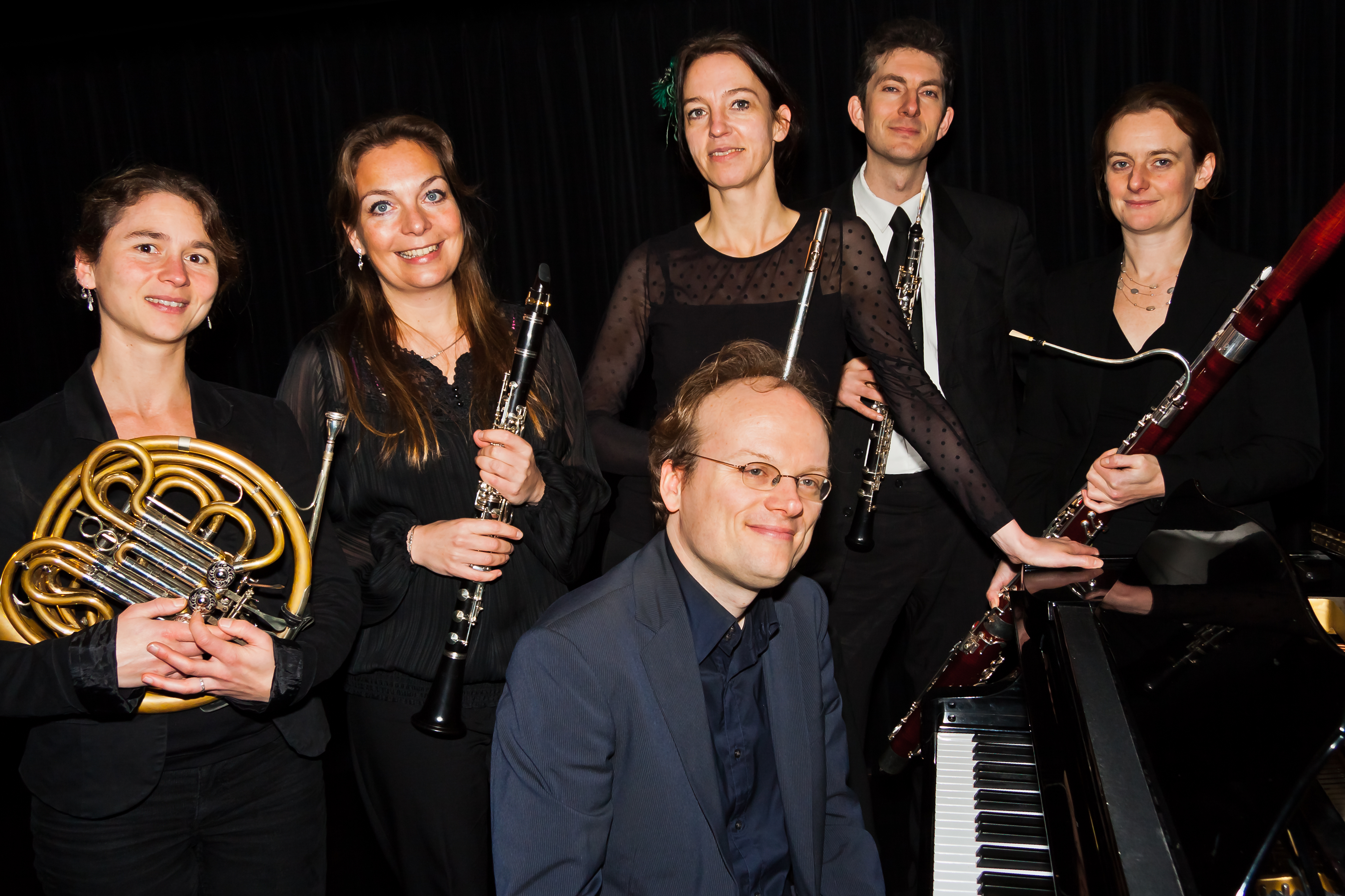 Eolian Ensemble sextet met pianist Jelger Blanken op de voorgrond