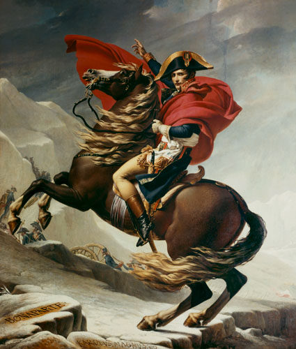 Napoleon in de Alpen, door Jacques Louis David