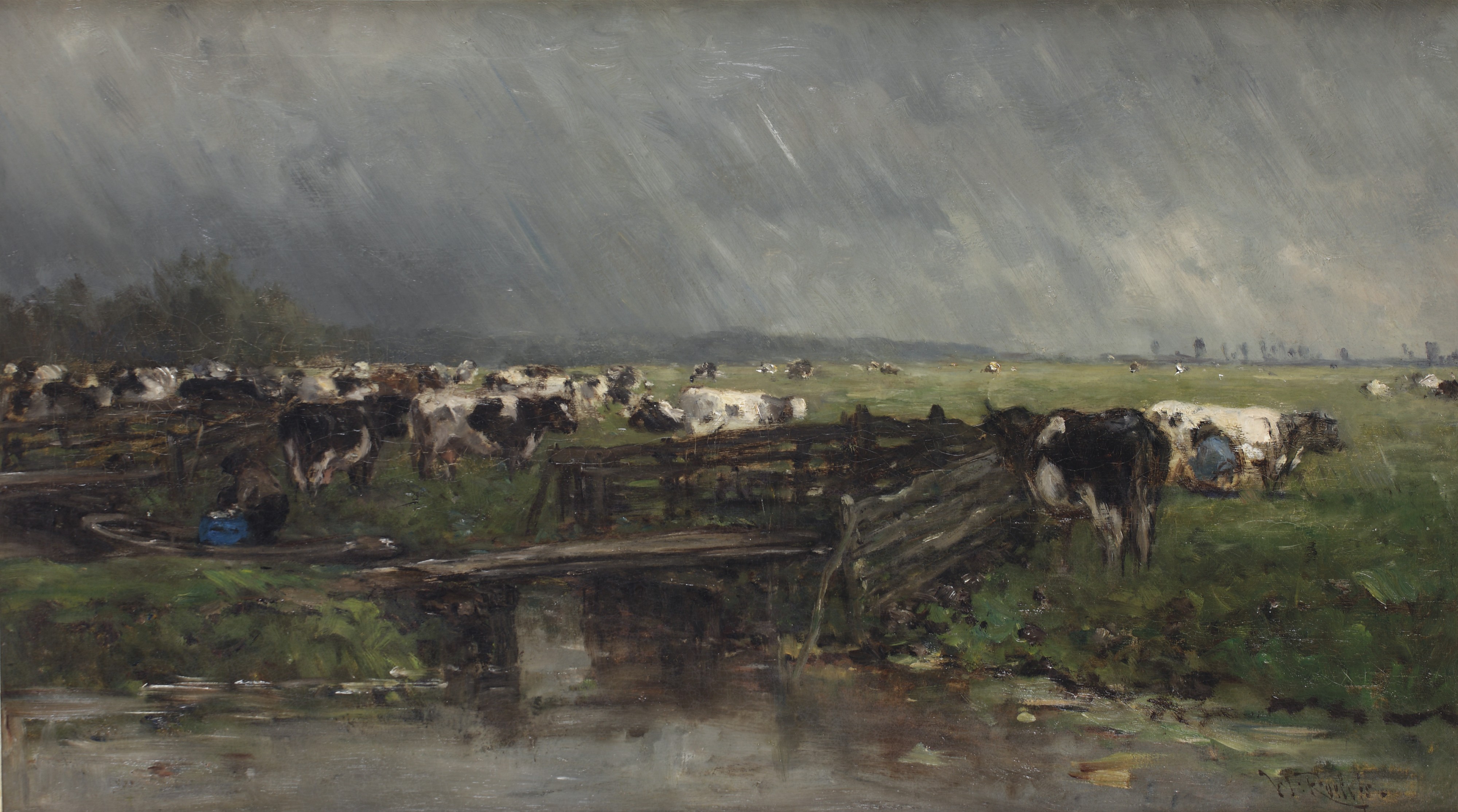 'Stortbui nabij Gouda', Willem Roelofs, Coll. Museum Gouda, te zien op de tentoonstelling 'Verrukkelijke Landschappen'