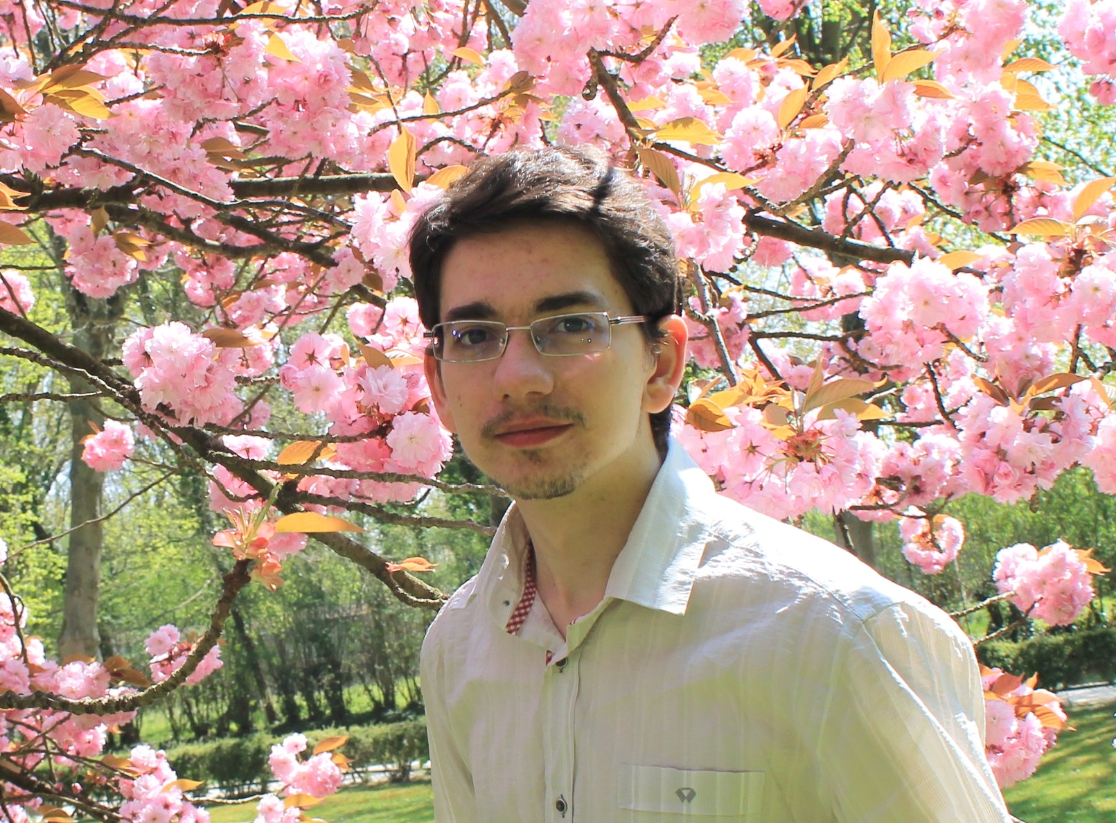 Viacheslav Shelepov tussen de kersenbloesems