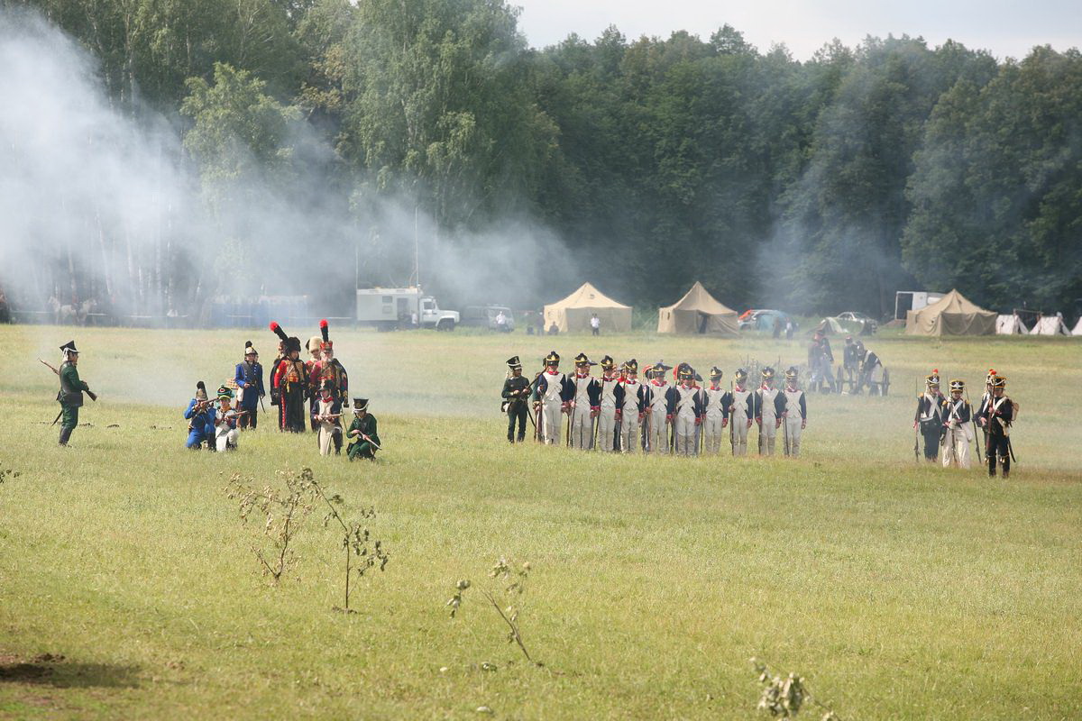 re-enactment in Bashkortostan van de Grote Veldtocht en de strijd tegen Napoleon